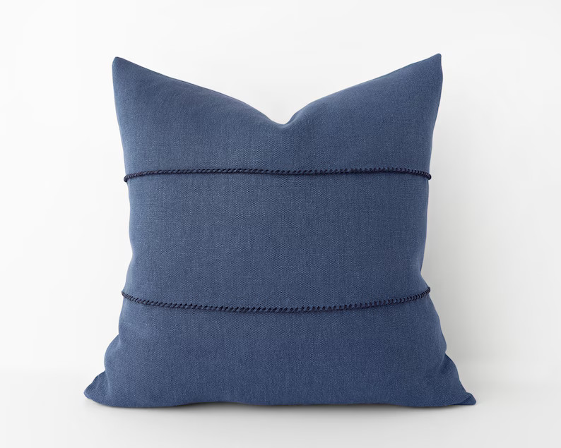 Indigo Blue Decorative Pillow Cover With Hand Stitched Details - Blue Sturdy Heavyweight Cotton L... | Etsy (US)