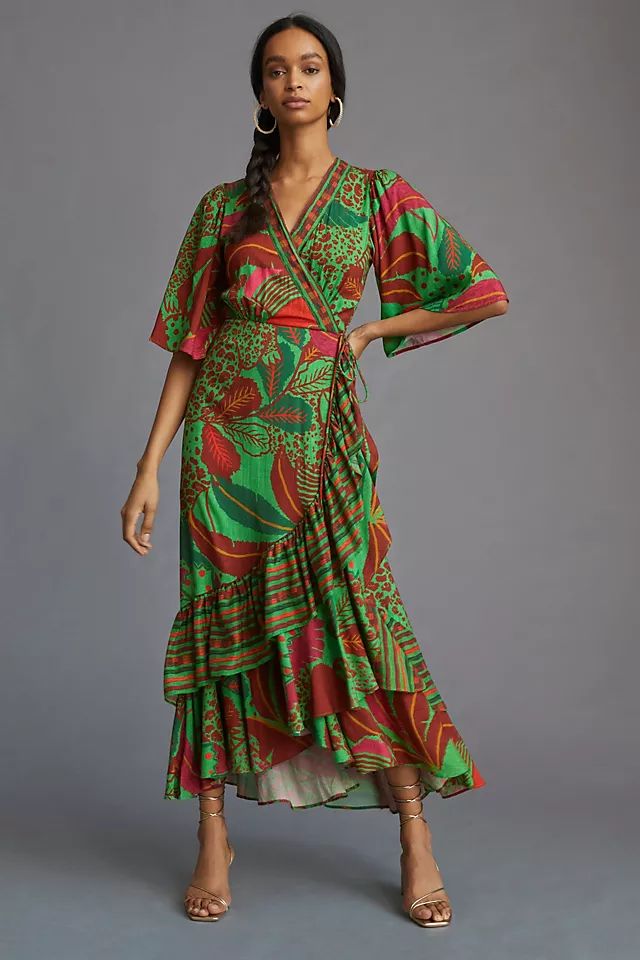 Farm x Anthropologie Flutter-Sleeve Wrap Maxi Dress | Anthropologie (US)