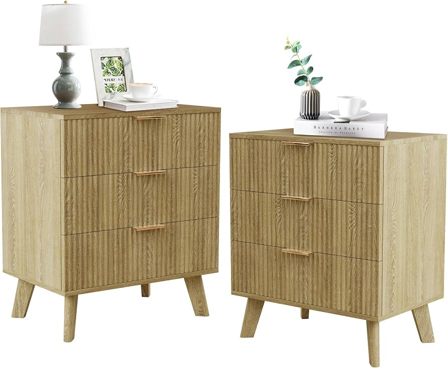 Mid Century Modern Dresser, 3 Drawer Dresser for Bedroom Wood, 3 Drawer Nightstand Set of 2, Stor... | Amazon (US)