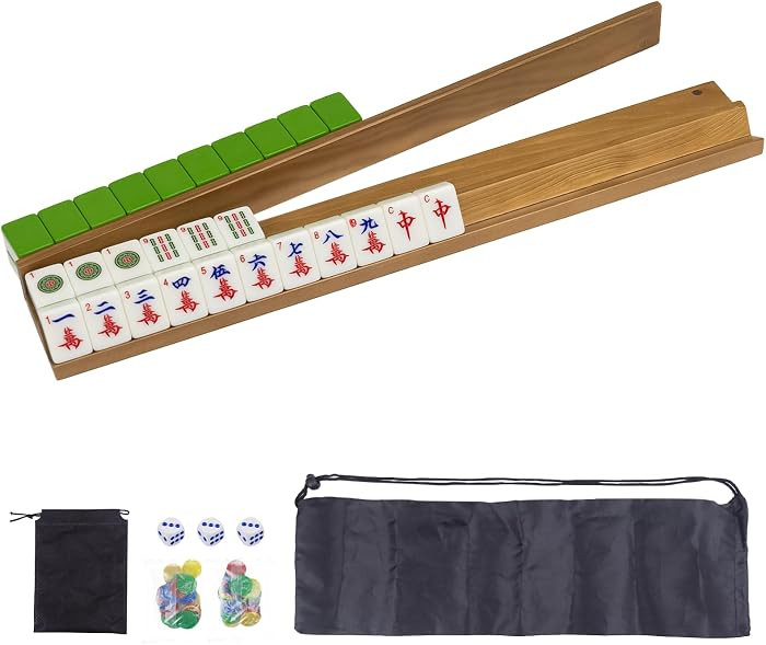 Wooden Mahjong Racks Set with Detachable Magnetic Pushers, 4 Racks & 4 Pushers, Includes Chips, D... | Amazon (US)