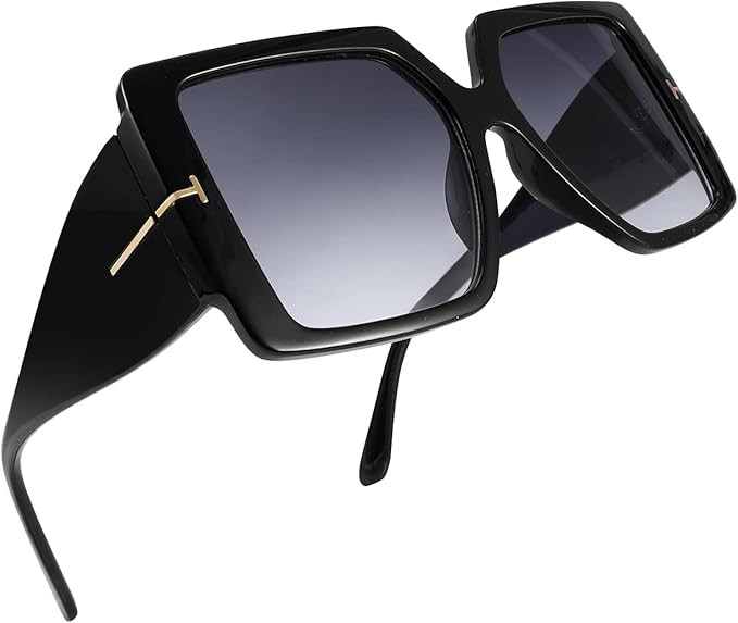 FEISEDY Retro Square Oversized Sunglasses with Delicate Metal T-SIGN for Women Men B4036 | Amazon (US)