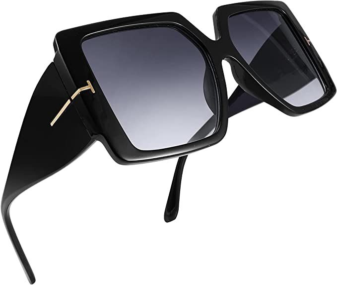 Amazon.com: FEISEDY Retro Square Oversized Sunglasses with Delicate Metal T-SIGN for Women Men B4... | Amazon (US)