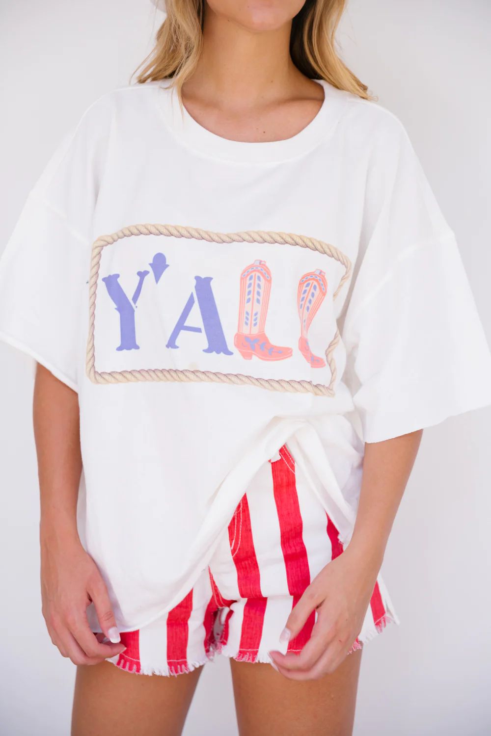 Y'ALL RED, WHITE, AND BLUE BOOTS TEE | Judith March