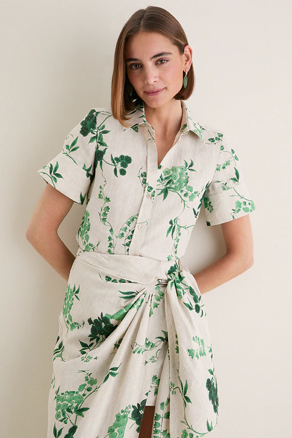 French Chintz Bottle Green Floral Print Linen Short Sleeve Shirt | Tuckernuck (US)
