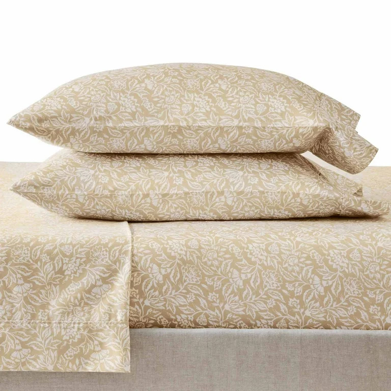 Better Homes & Gardens 100% Cotton Sateen 300 Thread Count Sheet Set, Queen, Floral Almond Biscui... | Walmart (US)