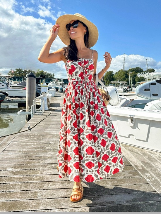 RHODE Red & White Floral Maxi Dress with Spaghetti Straps | Poshmark