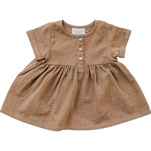 Camel Linen Cotton Dress | Mebie Baby