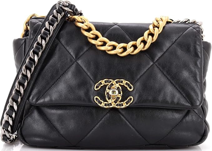 Amazon.com: Chanel, Pre-Loved 19 Flap Bag Quilted Leather Medium, Black : Amazon Luxury | Amazon (US)