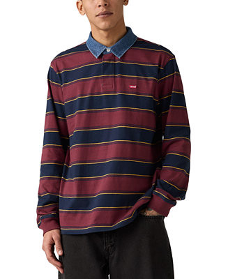 Men's Relaxed-Fit Long Sleeve Striped Rugby Shirt | Macy's