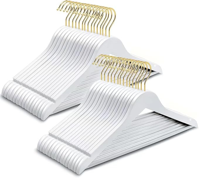 Amber Home 20 Pack Solid Wood Suit Coat Hangers, Smooth White Finish Wooden Dress Hangers with No... | Amazon (US)