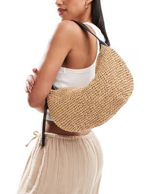 Mango crochet leather handle shoulder bag in light brown | ASOS | ASOS (Global)