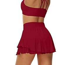 UrKeuf Women's Athletic Tennis Skirts with Pockets 13in Ruffle Golf Running Workout Ice Silk Flow... | Amazon (US)