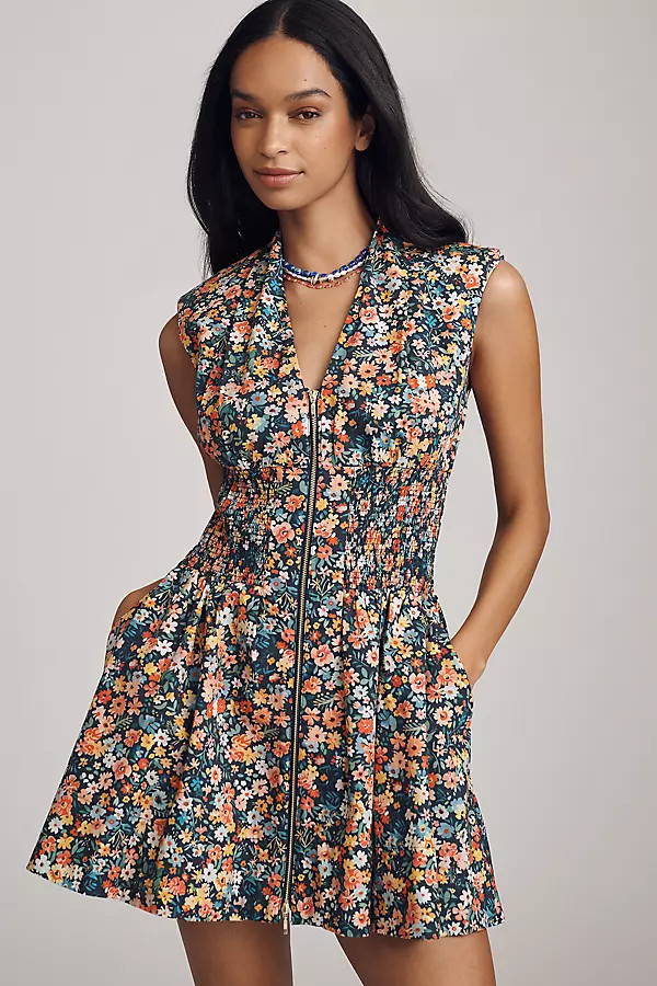 The Tommie Cap-Sleeve Smocked Front-Zip Shirt Dress: Mini Edition | Anthropologie (US)
