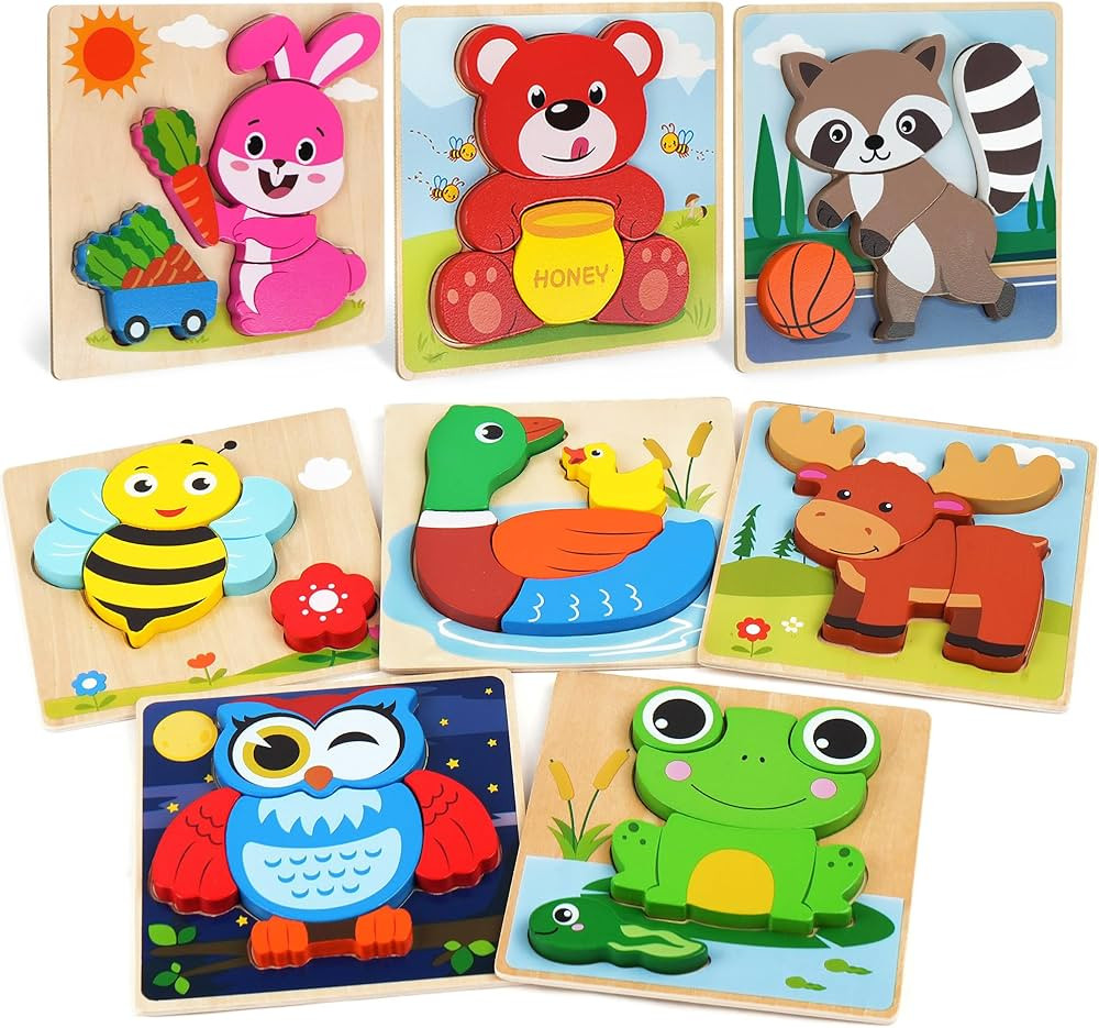 BenBen Rompecabezas de madera para niños pequeños de 1 a 3 años, paquete de 8 rompecabezas de ... | Amazon (US)