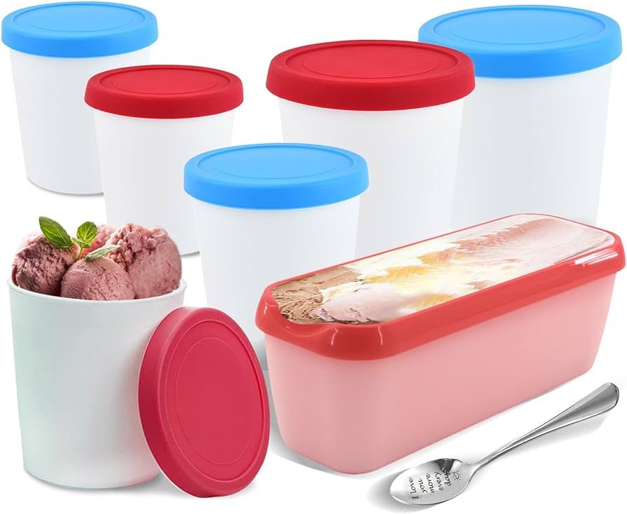 VEENE Ice Cream Containers-Ice Cream Containers For Homemade Ice Cream (7Pcs) And A Spoon-Reusabl... | Amazon (US)