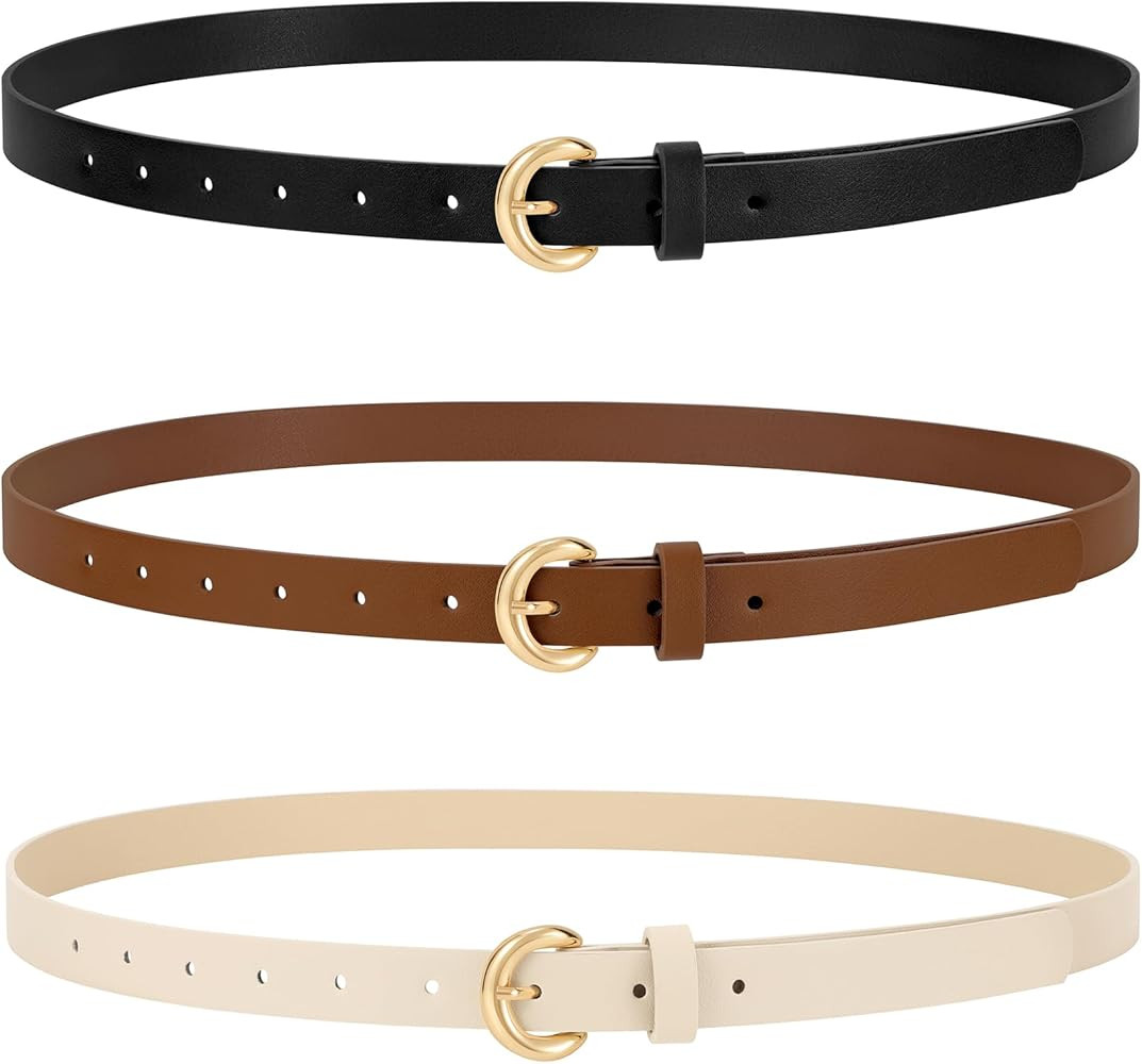 WERFORU 3 Pack Women Skinny Belt Thin Waist Belt for Women Leather Belt with Gold Buckle for Jean... | Amazon (US)