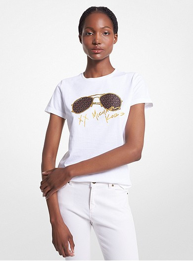 Logo Aviator Print Organic Cotton T-Shirt | Michael Kors US