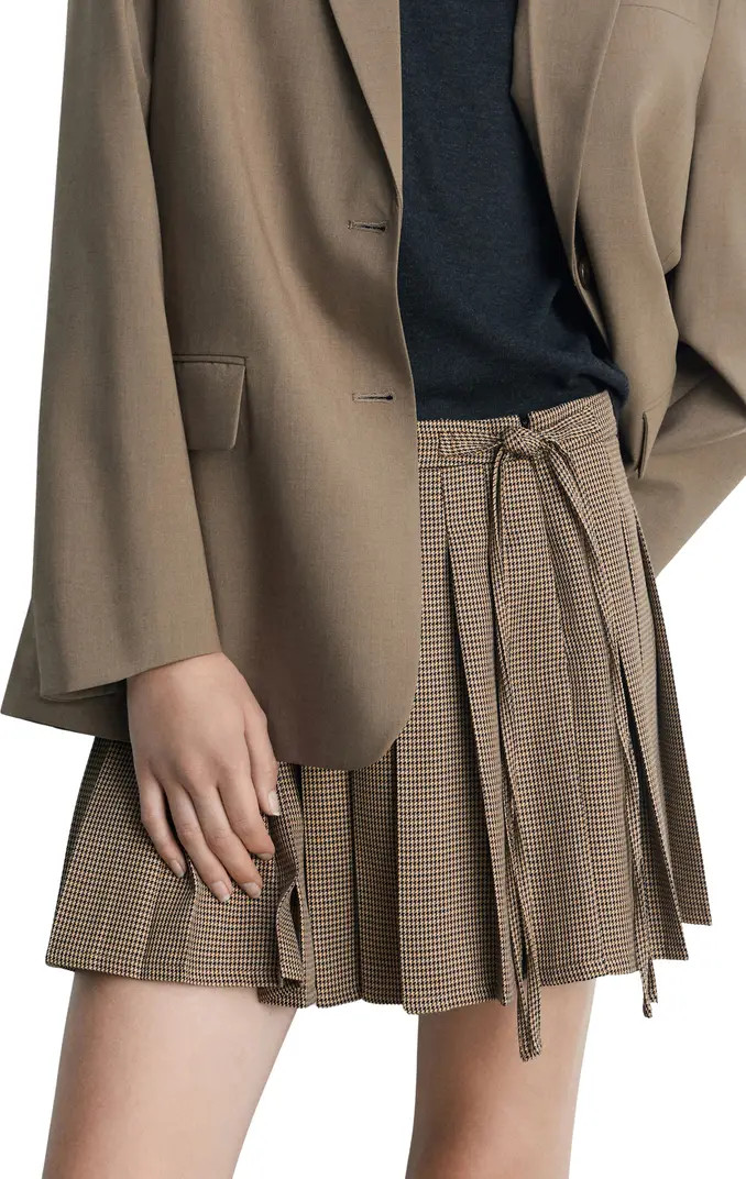 MANGO Houndstooth Pleated Faux Wrap Skirt | Nordstrom | Nordstrom