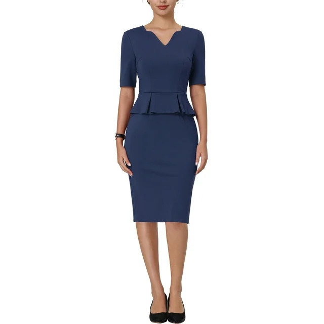 Hobemty Women's Sheath Dress V Neck Peplum Pencil Wear-to-Work Dresses | Walmart (US)