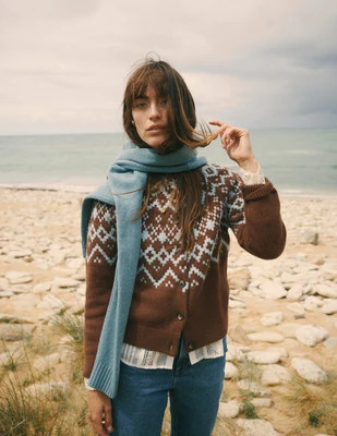Boden Women's Mae Fair Isle Cardigan in Brown | Size Small | Boden UK
