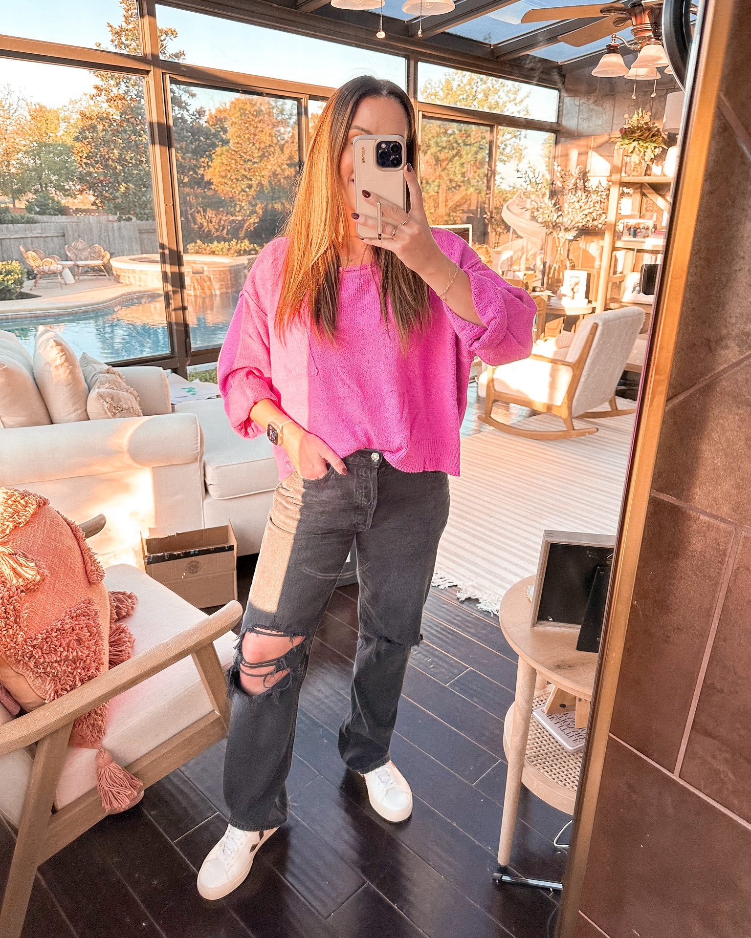It’s Halloween but like Elle, we’d never disregard our signature color around here so pink and black it is! 

I love this slouchy knit pink/magenta lightweight sweater from Vici! And paired w my fave mid rise Lana jeans in black from Shopbop w Veja sneakers and I’m a mama ready to trick or treat!

Go get’em mamas! I think the Christmas tree may or may not go up tomorrow and I don’t even care about waiting till after Thanksgiving this year! 🙌🏼🤭🩷🎄Living on the edge and loving it. 

Halloween; fall outfit; pink Halloween; family photos; jeans; black jeans; IrisElizabeth 

#LTKSeasonal #LTKCyberWeek #LTKstyletip