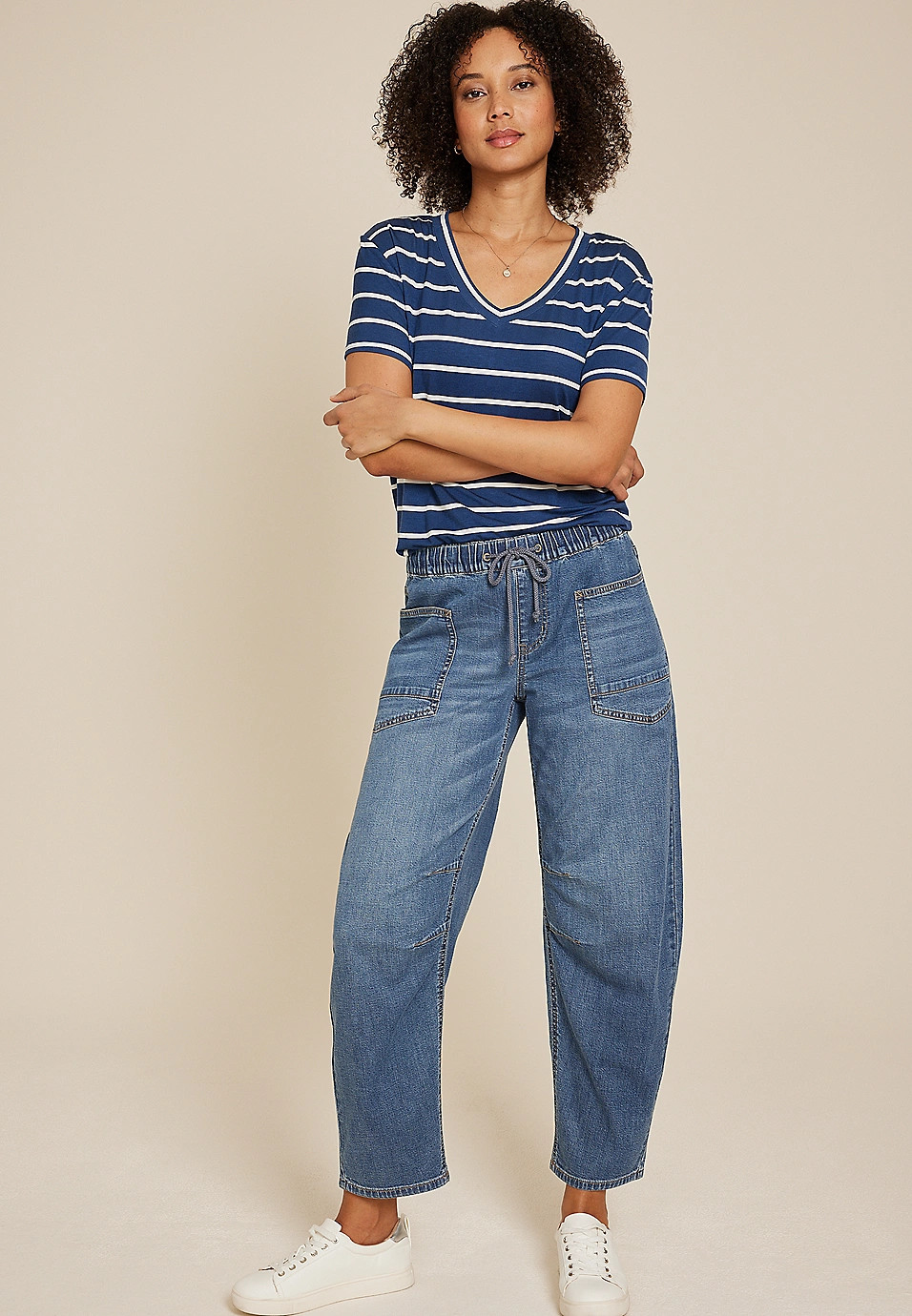 Dark Mid Rise Pull On Barrel Jean | Maurices