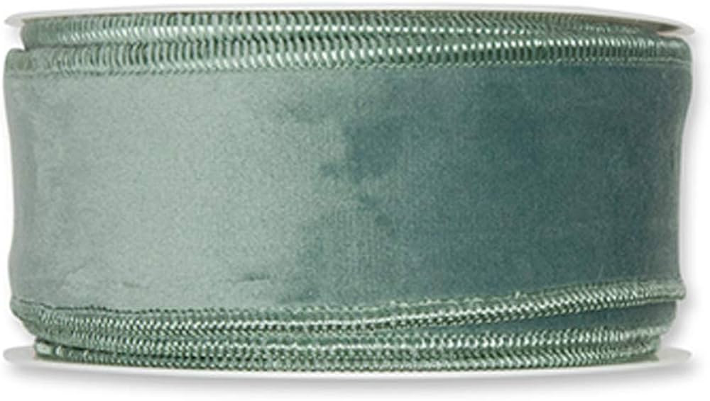 FloristryWarehouse Sage Green Christmas Velvet Fabric Ribbon 2 inches Wide on 9 Yards roll. Wired... | Amazon (US)
