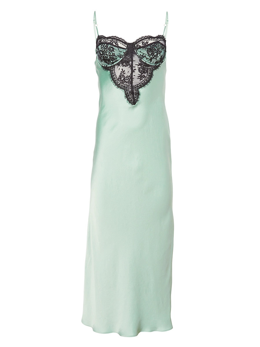 Women's Frankie Silk Lace Underwire Slip Dress - Pixel Green - Size Small | Saks Fifth Avenue
