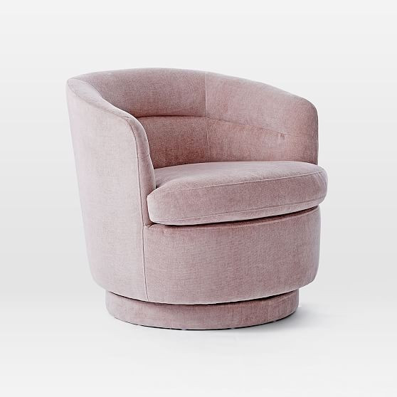 Viv Swivel Chair, Light Pink, Distressed Velvet | West Elm (US)