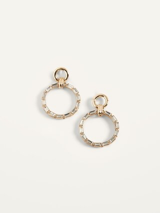 Gold-Toned Crystal Baguette Hoop Earrings for Women | Old Navy (US)