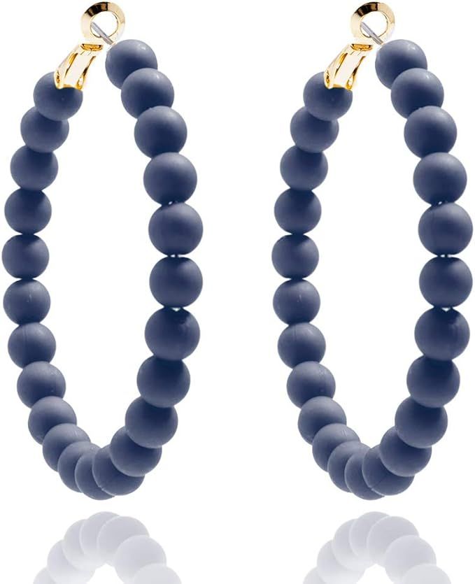 ZENZII Beaded Hoop Earrings Bohemian Circle Round Bead Earrings Chic Dangle Earrings for Women an... | Amazon (US)