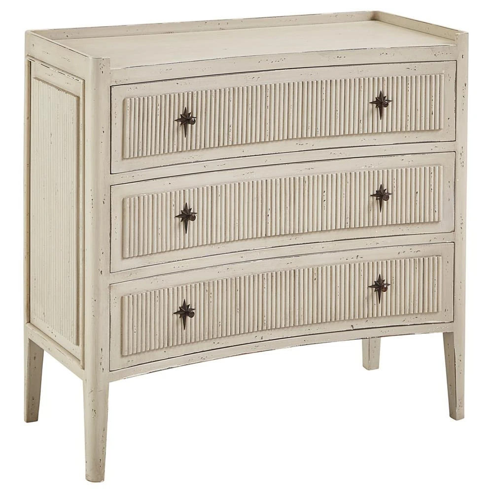 Avelino French Country Cream Wood Reeded Bachelor Chest | Kathy Kuo Home