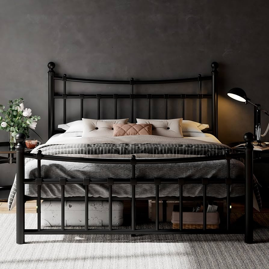 Feonase Full Size Bed Frame with Modern Iron-Art Headboard & Footboard, Metal Bed Frame with Heav... | Amazon (US)