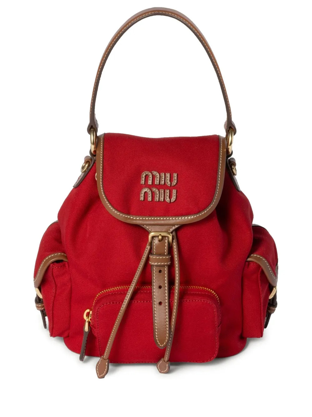 Miu Miu logo-lettering backpack - Red | Farfetch Global