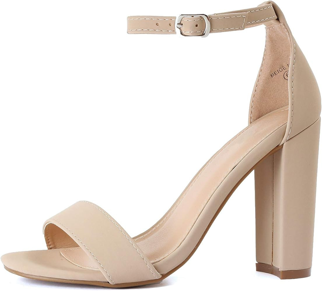 Guilty Heart Guilty Shoes Womens Comfort Open Toe Ankle Strap Chunky Block High Heel | Sexy Dress Fo | Amazon (US)