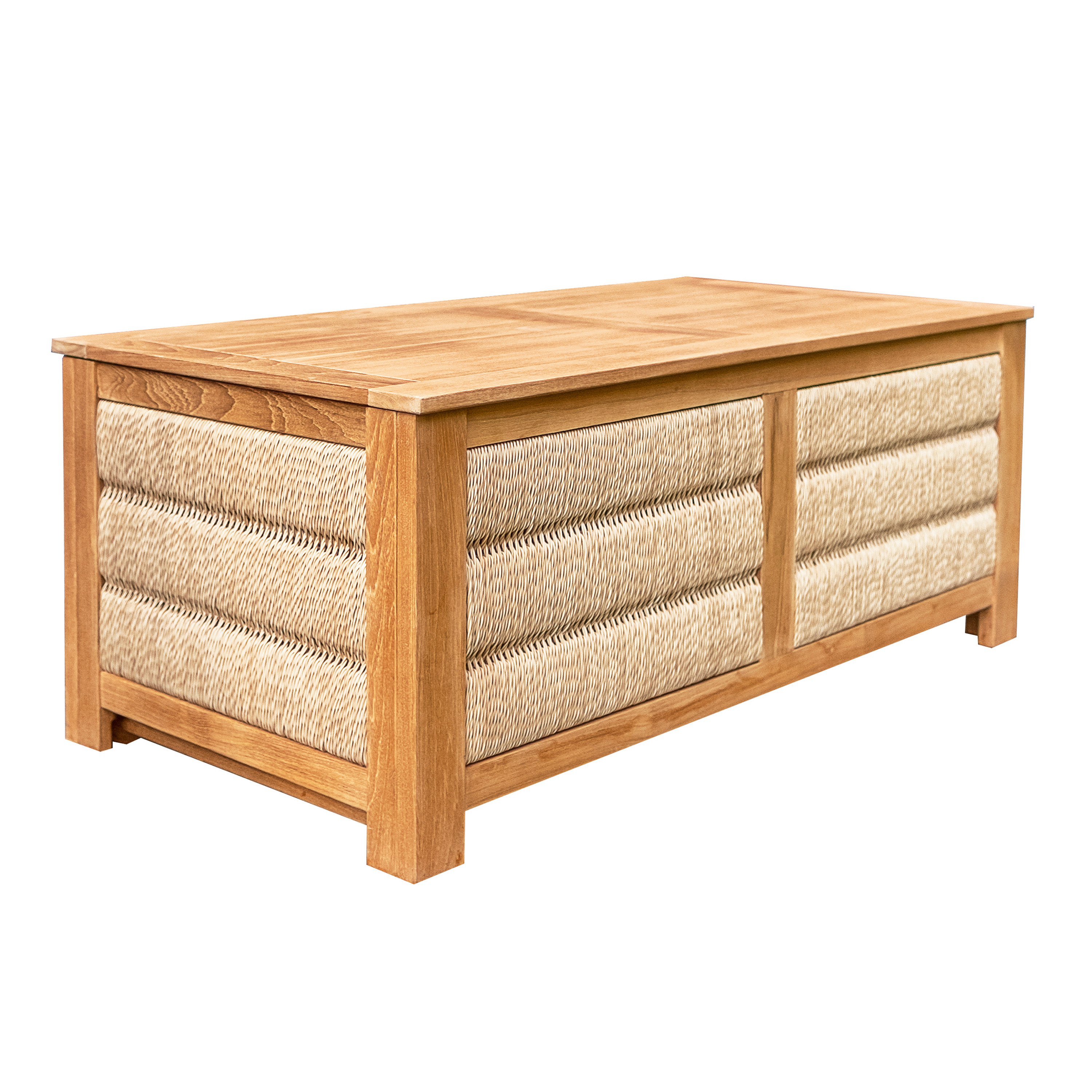 Lam Teak Wood and Faux Rattan Outdoor Storage Chest | World Market