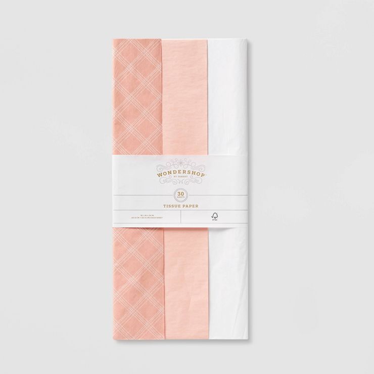 30ct Banded Tissue Paper Plaid/Pink/White - Wondershop™ | Target