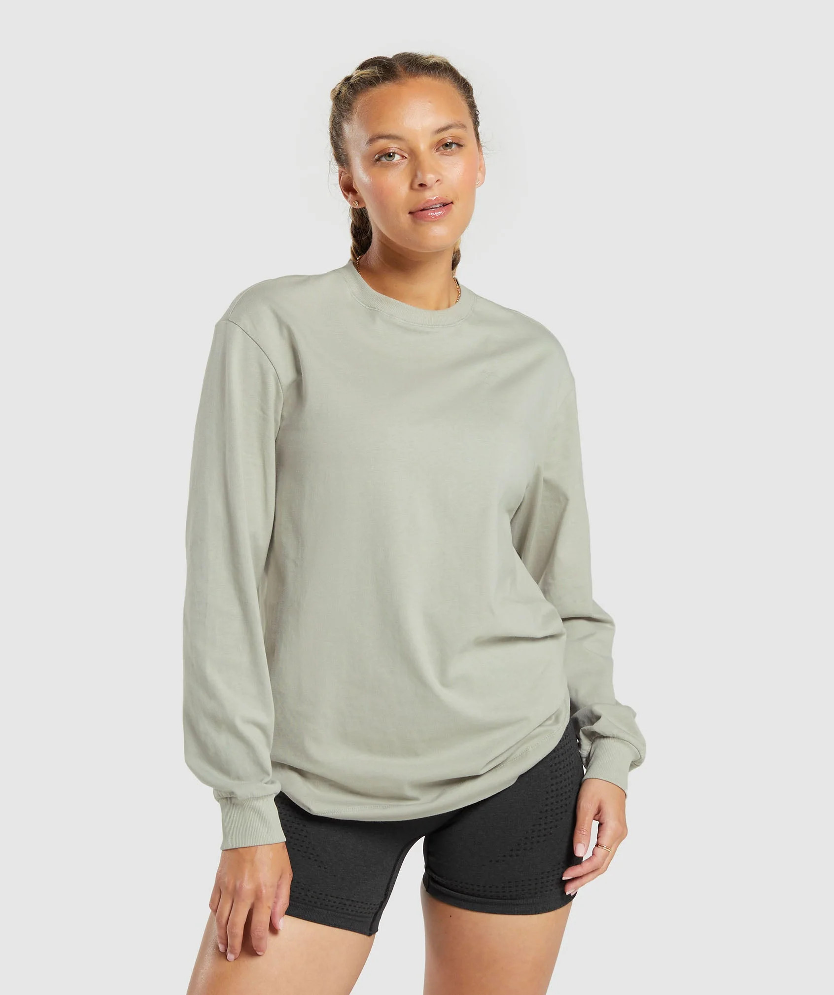 Gymshark Cotton Oversized Long Sleeve Top - Stone Grey | Gymshark US
