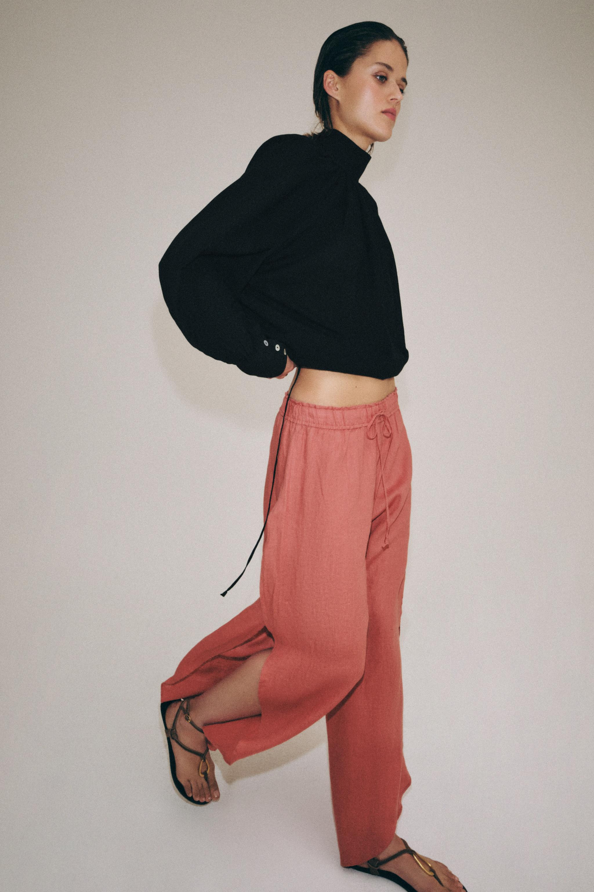 100% LINEN PANTS WITH SIDE VENTS ZW COLLECTION | Zara US