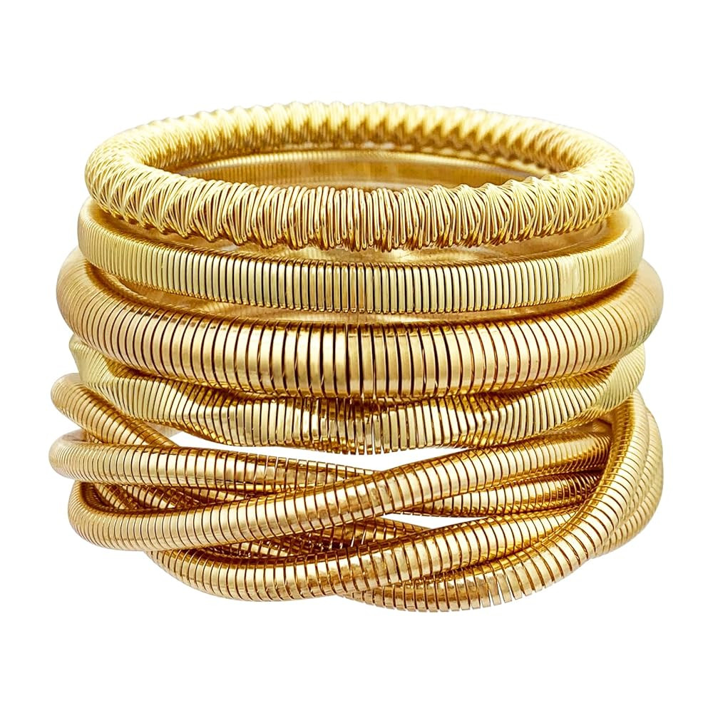 YBMYCM 5PCS Gold Bangles Bracelets for Women Chunky Stretch Bracelet Set Stainless Steel Chain Fl... | Amazon (US)