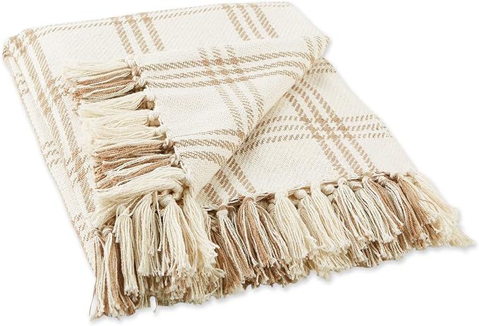 DII Modern Farmhouse Plaid Collection Cotton Fringe Throw Blanket, 50x60, White/Stone | Amazon (US)