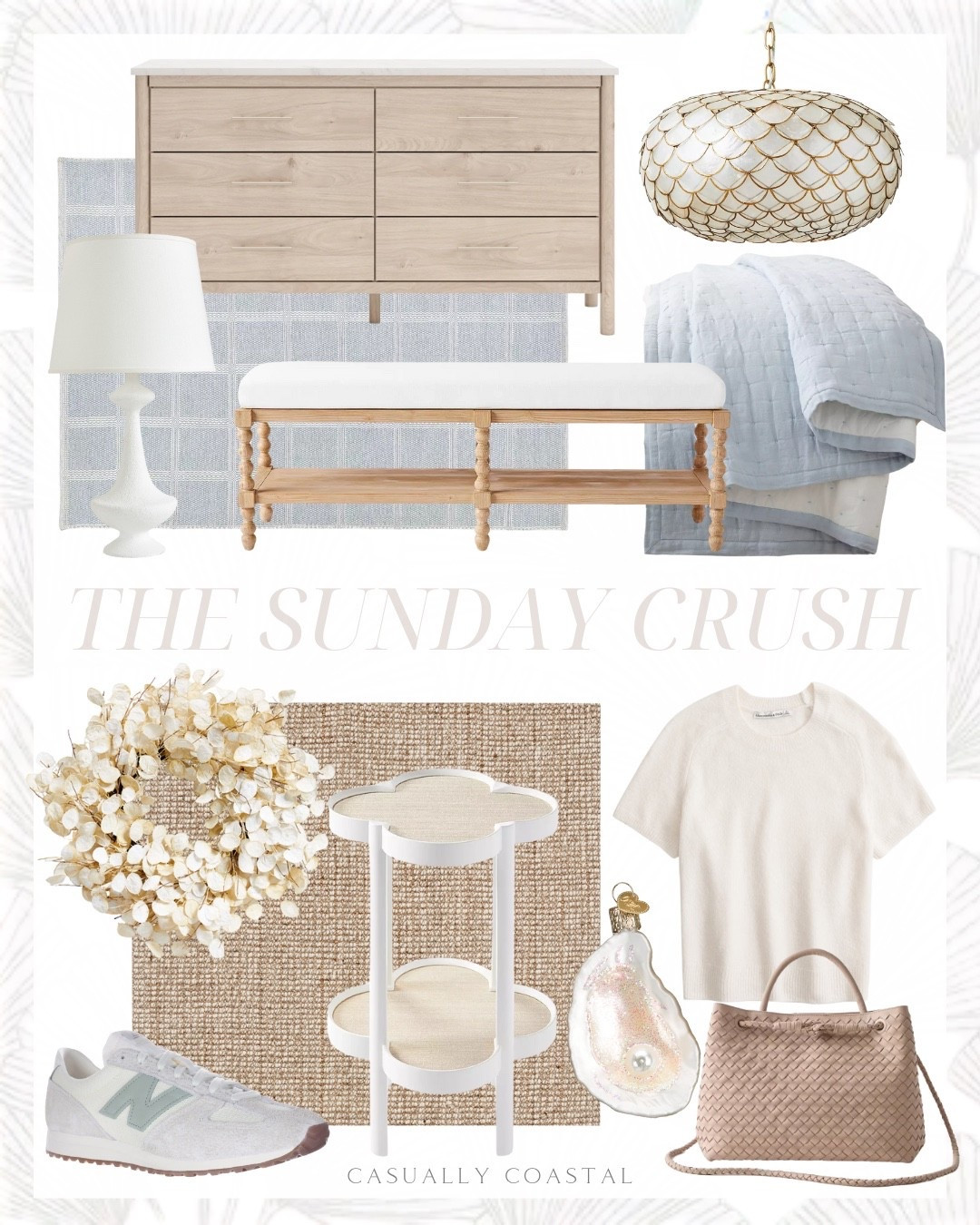The Sunday Crush! Several items on sale including the rugs, bench, side table & more!
—--
Coastal home, coastal style, coastal rug, coastal side table, coastal nightstand, coastal bedding, coastal lamp, coastal chandelier, coastal wreath, coastal sneakers, chunky wool jute rug, pottery barn rug, Serena & lily rug, neutral rug, coastal blue rug, wayfair dresser, coastal bench, Serena & lily bench, coastal quilt, Serena & lily bedding, coastal blue quilt, Eden martini table, table lamp, faux cream lunaria wreath, fall wreath, skimming crew sweater tee, Abercrombie sweater, new balance 471 sneaker, Italian leather handwoven satchel, scalloped chandelier, beach shell glass blown ornament 

#LTKHome #LTKFindsUnder100 #LTKSaleAlert