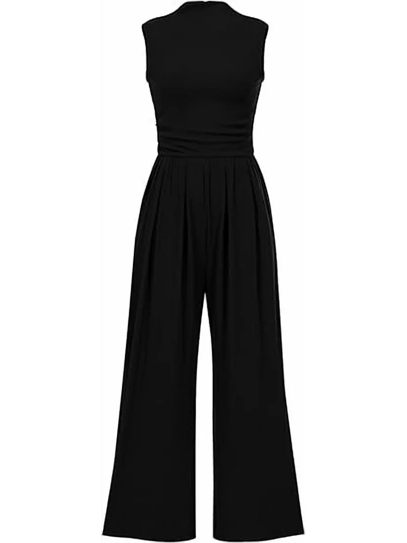 PRETTYGARDEN Womens Summer Jumpsuits Dressy Casual One Piece Outfits Sleeveless Mock Neck Wide Le... | Walmart (US)