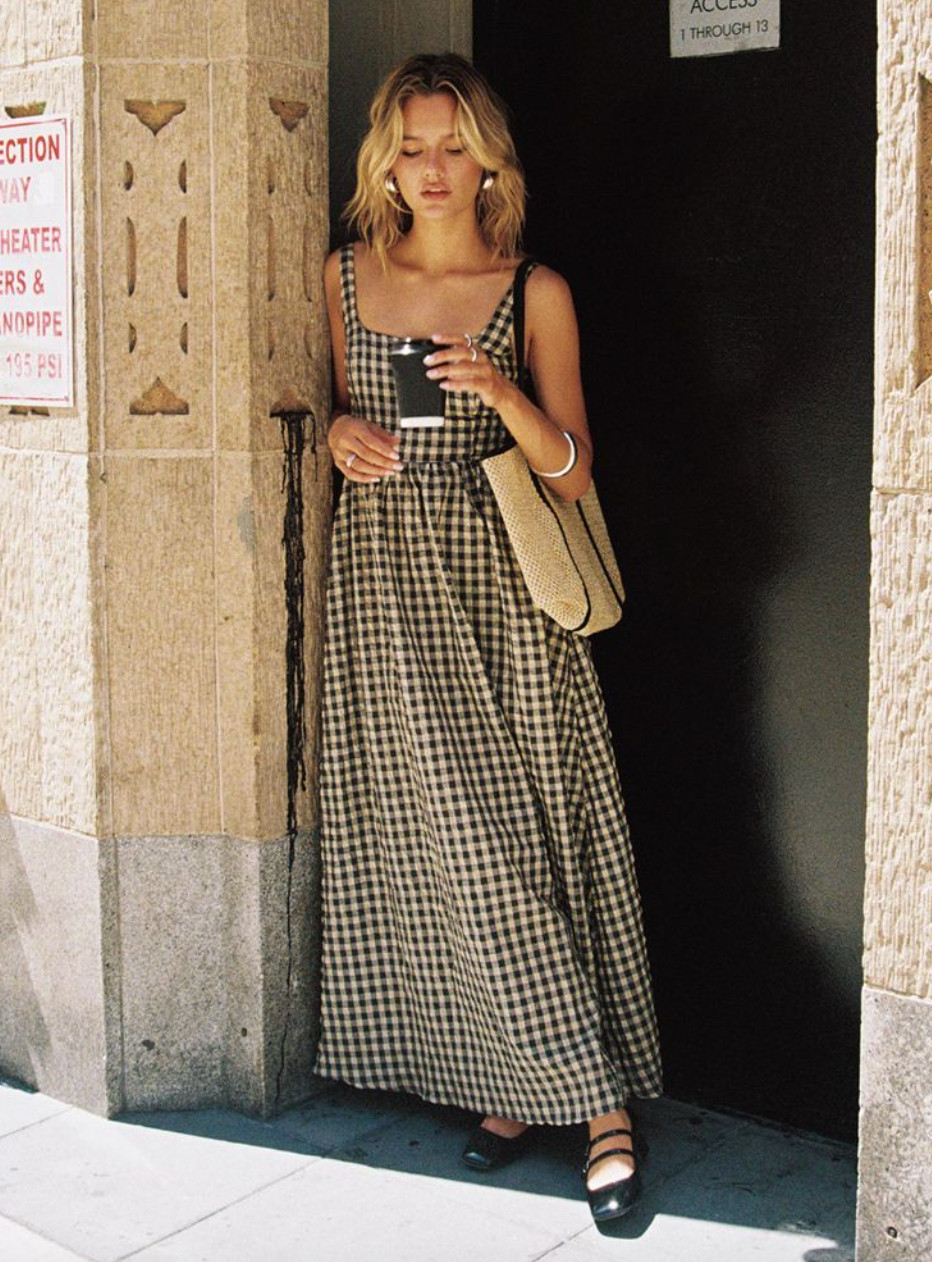 Gingham maxi dress outfit, effortless summer dress outfit, chic everyday style, minimalist dress look.
An easy outfit formula that instantly looks polished, a gingham maxi dress styled with simple flats and a woven tote. Perfect for coffee runs, travel days, or when you want to look put together with almost no effort. 

 #LTKSpringSale #LTKootd