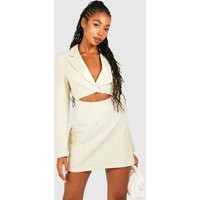 Womens Linen Look Cut Out Waist Blazer Dress - White - 10 | boohoo (US & Canada)