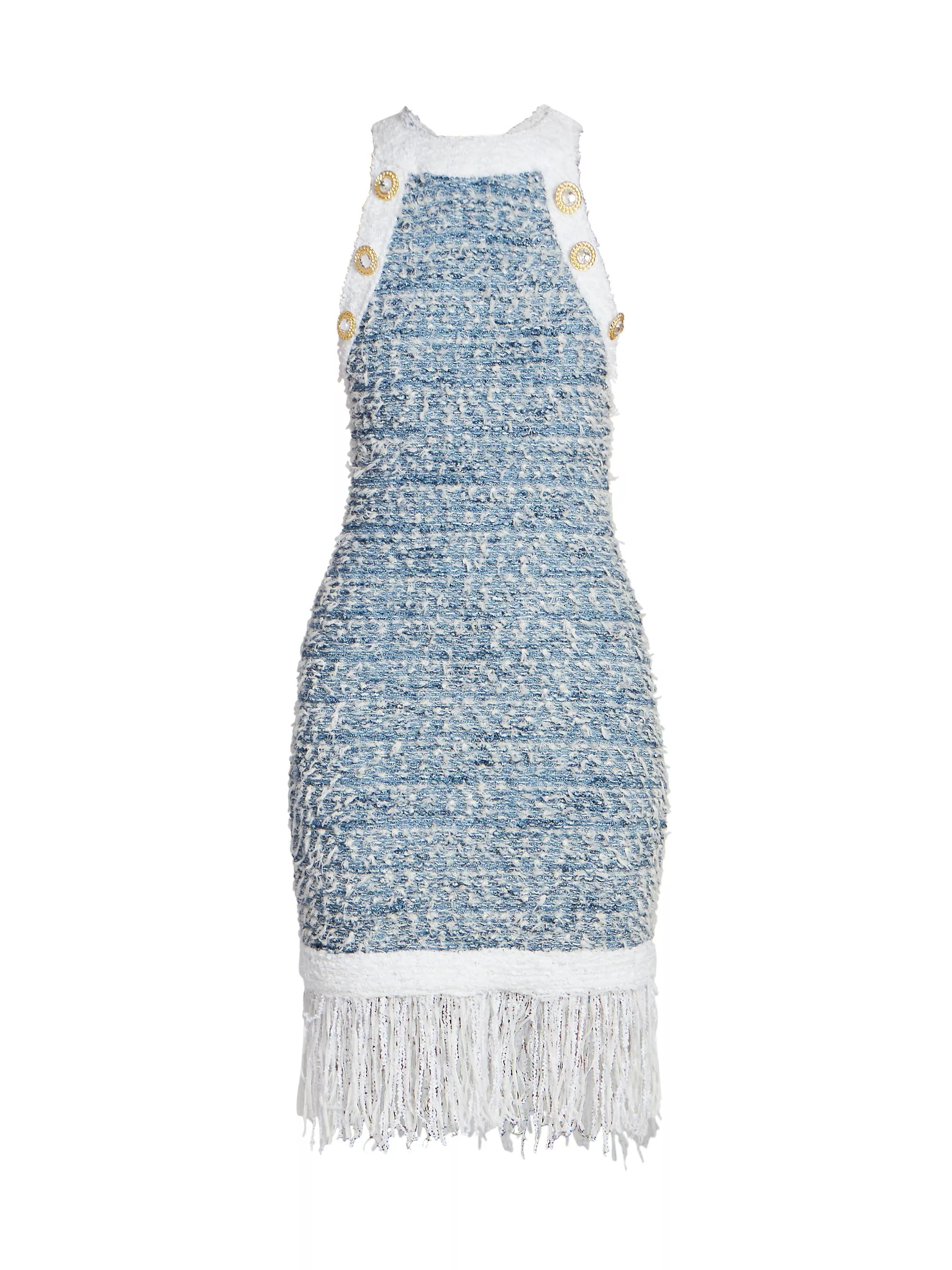 Tweed Button Fringe Minidress | Saks Fifth Avenue