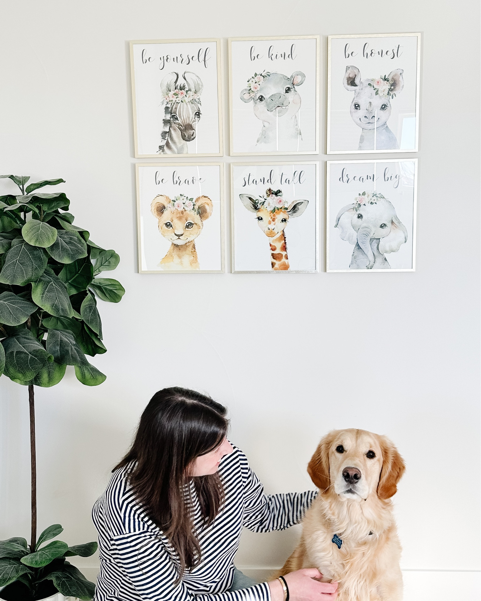 Simple nursery decor. Safari prints and gold frames. Faux potted fiddle leaf tree

#LTKunder50 #LTKbaby #LTKhome