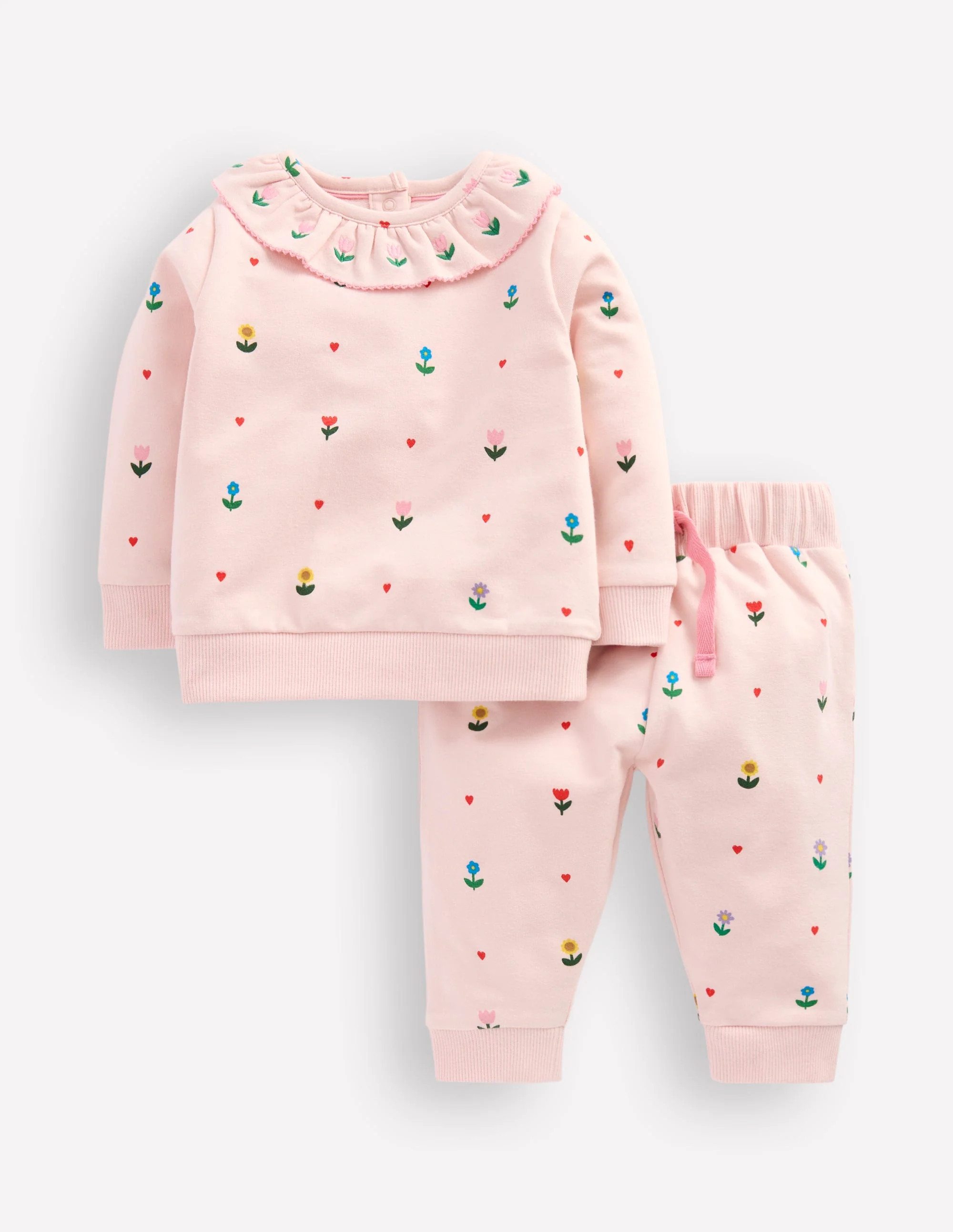 Ruffle Neck Sweat Set-Chalk Pink Multi Heart Flower | Boden (US)