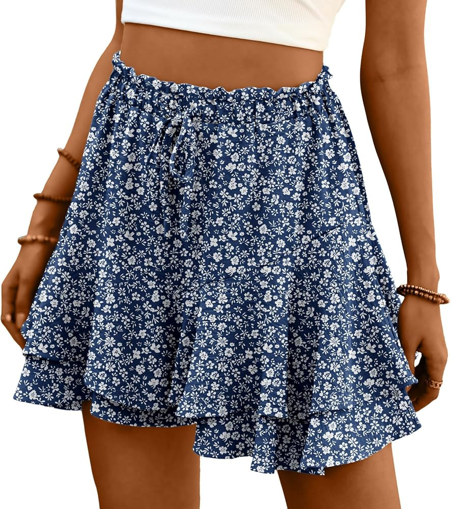 Lepunuo Flowy Shorts for Women Boho Ruffle Tiered Butterfly Skorts High Waist Mini Skirts Casual ... | Amazon (US)