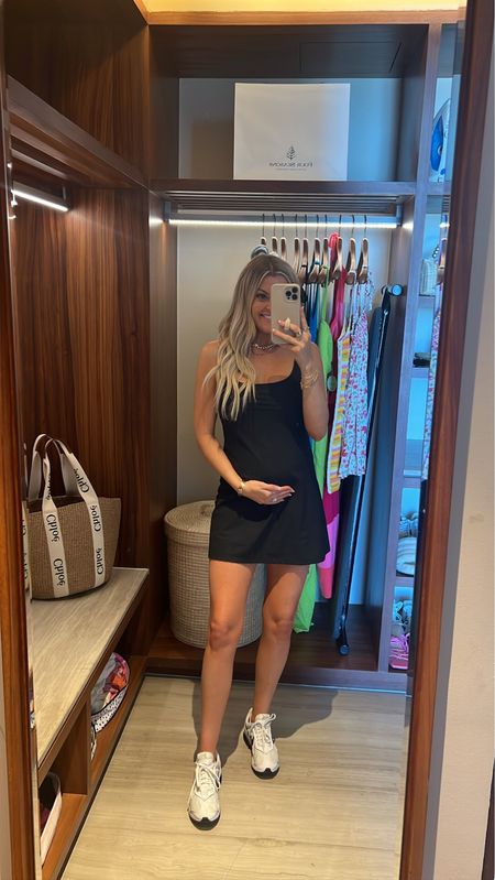 travel outfit, abercrombie, bump friendly, exercise dress, active dress, nikes, white tennis shoes, gold jewelry, vacation (electric picks code: JESS20 for 20% off — wearing a small in the dress) 

#LTKshoecrush #LTKbump #LTKtravel